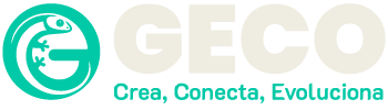 Logo GECO color verde aqua con forma de gecko circular